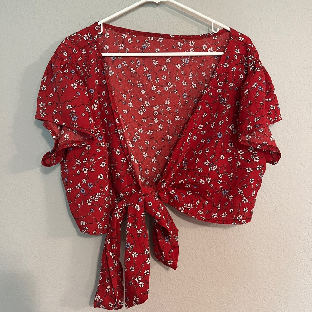 Red floral crop top